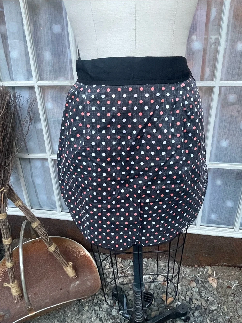 Vintage Orange and Black Polka Dot Half Apron - Kitchen Linen